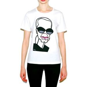 KARL LAGERFELD FACE DRAWING  PORTRAIT TEE WOMENS SIZE SMALL